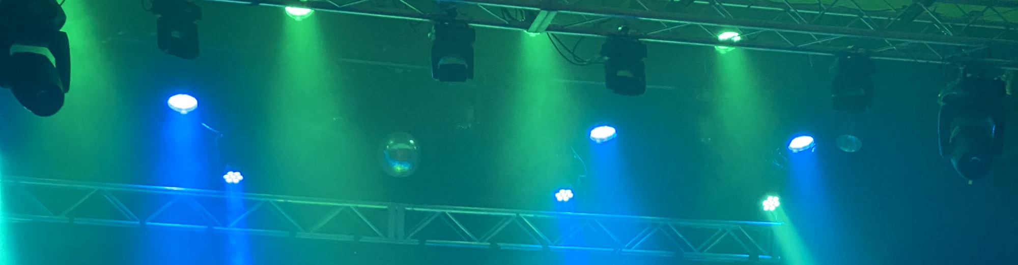 blue and green theater stage lights Lancaster